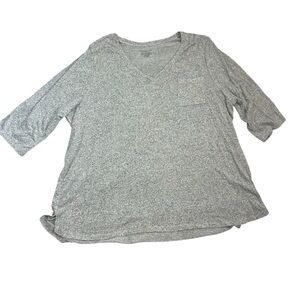 Lane Bryant Heather Gray V-Neck Short  Sleeve Sweater Top Size 26 Front Pocket